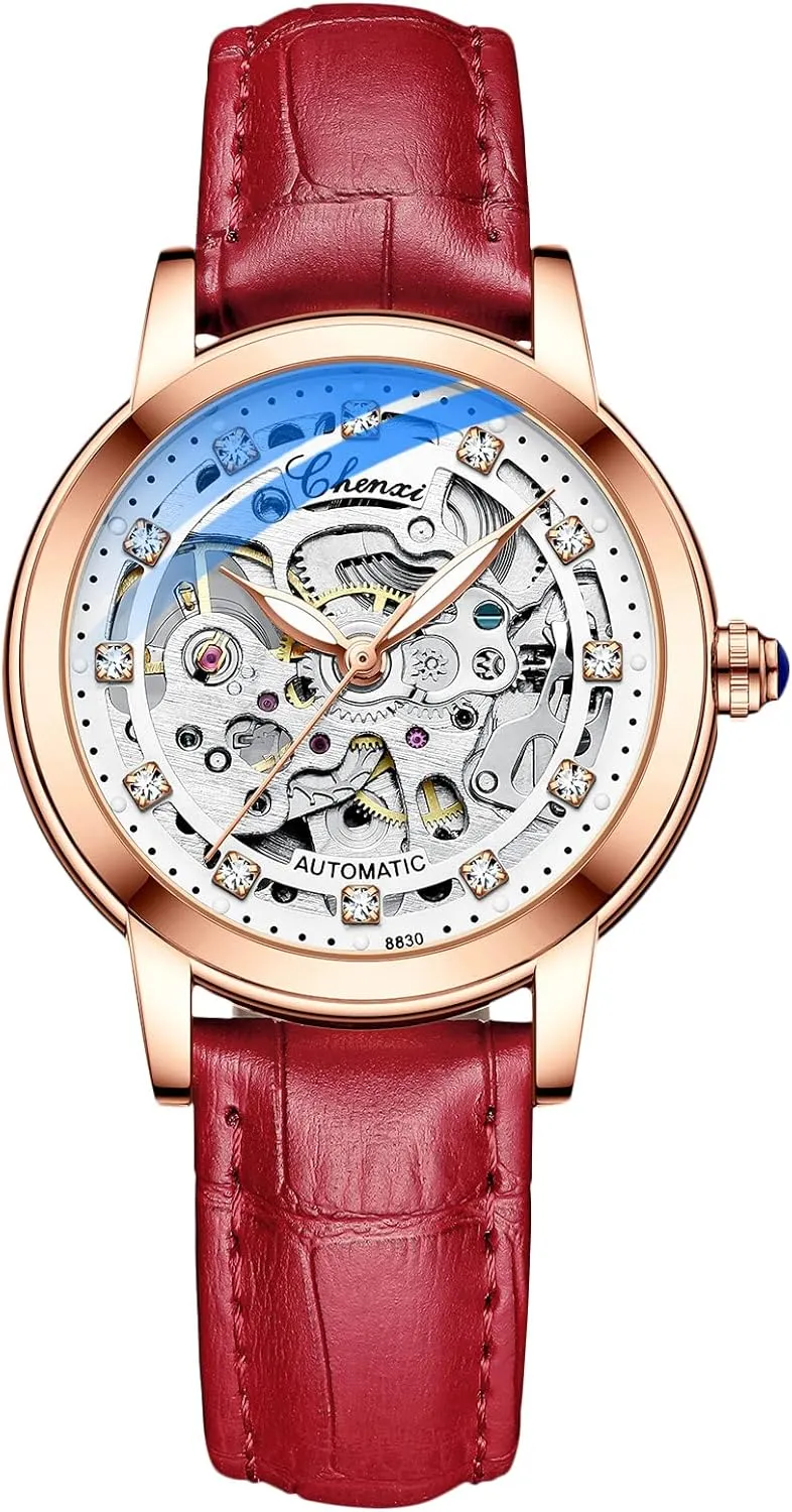 Tourbillon Mechanical counterfeit Wristwatch Fashion Luminous Watch for Ladies RORIOS Women Watches Automatic Self-Winding Watch with Leather Strap 