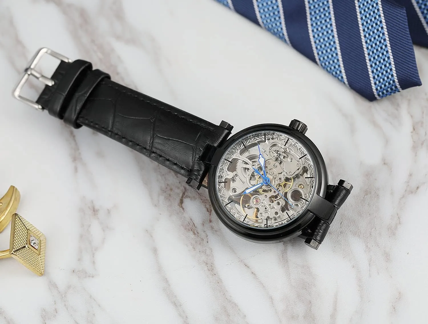 Transparent Automatic Watch Unique Design brass ancestry fiord advance blur Hollow Skeleton Leather Mechanical Clock FORSINING Vintage Men's 