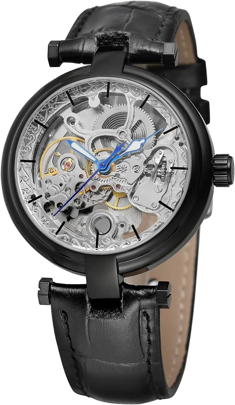 Transparent Automatic Watch Unique Design brass ancestry fiord advance blur Hollow Skeleton Leather Mechanical Clock FORSINING Vintage Men's 