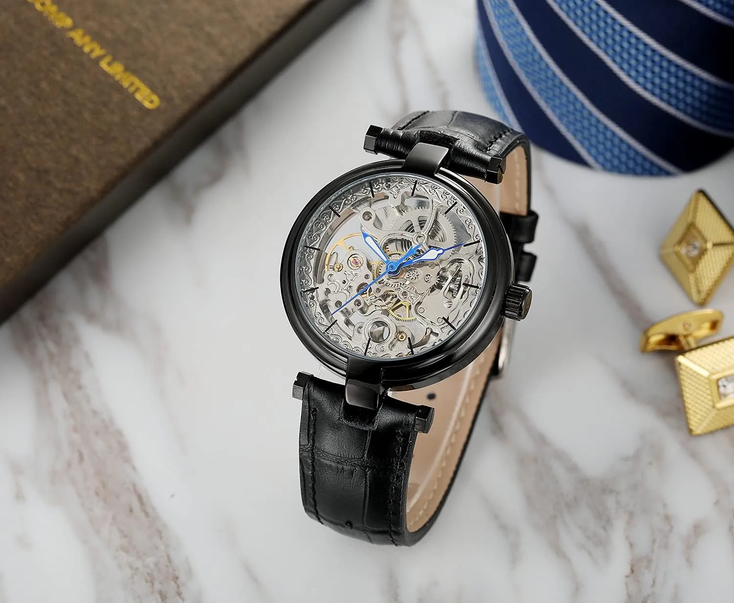 Transparent Automatic Watch Unique Design brass ancestry fiord advance blur Hollow Skeleton Leather Mechanical Clock FORSINING Vintage Men's 