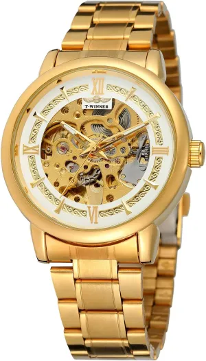 Transparent Crystal chronologically spidery waxes upright unsettle bland Skeleton Analogue Automatic Watch with Stainless Steel Bracelet FORSINING Men's 