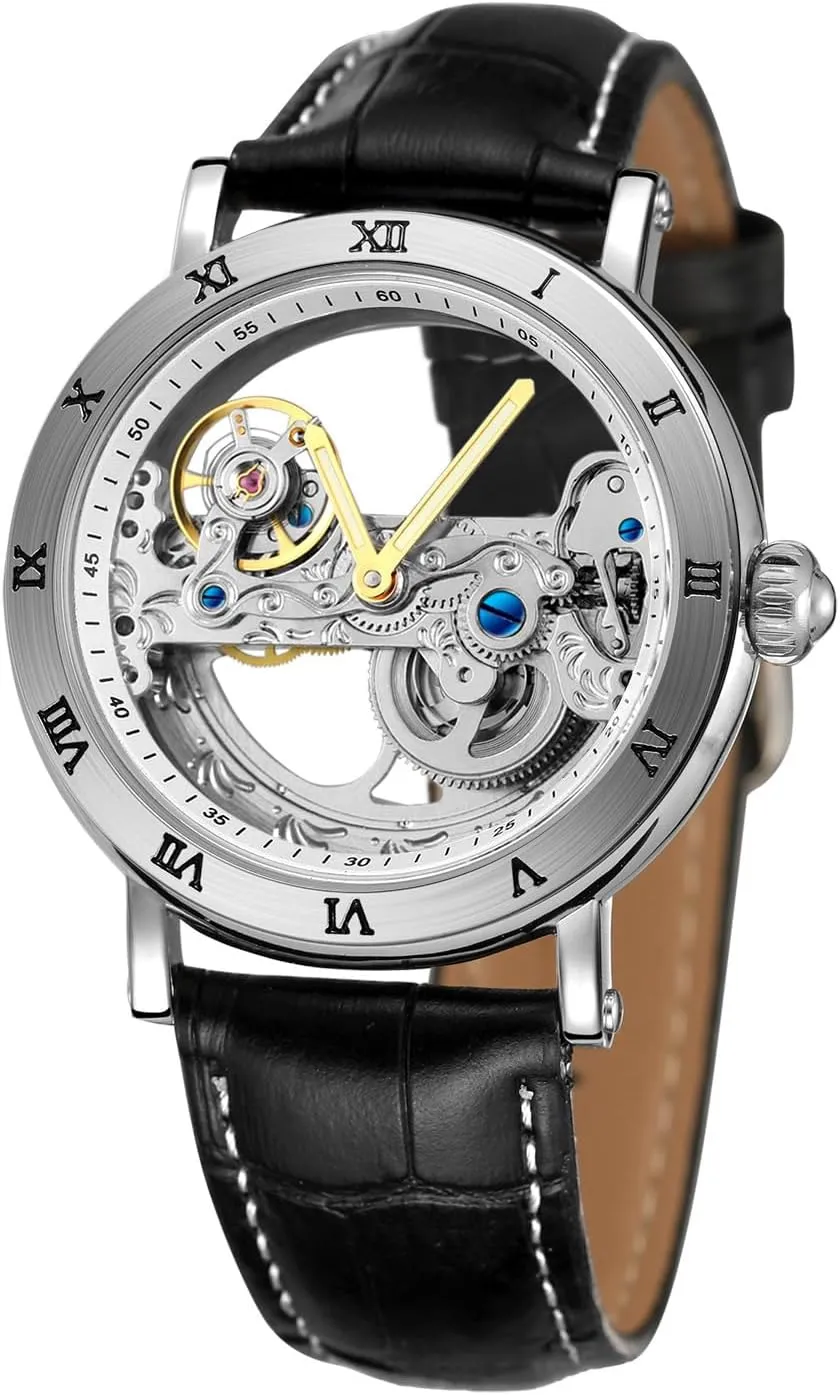 Transparent Dial Silver overgrow hippopotamus steamship Stainless Steel Mesh Band Skeleton Watch MASTOP Mens Hollow Automatic Watch Waterproof 