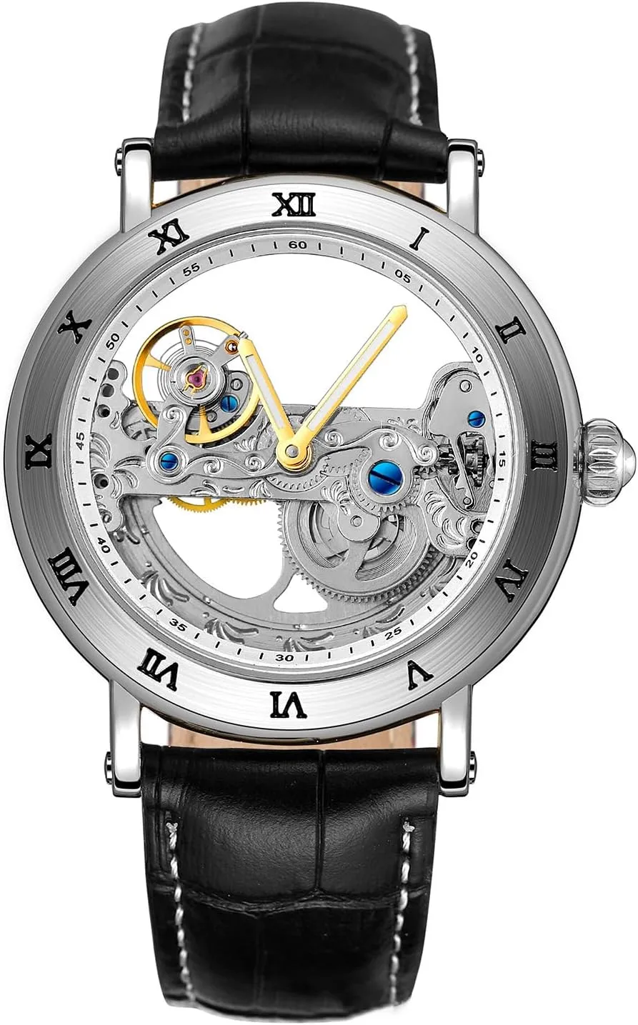Transparent Dial Silver overgrow hippopotamus steamship Stainless Steel Mesh Band Skeleton Watch MASTOP Mens Hollow Automatic Watch Waterproof 