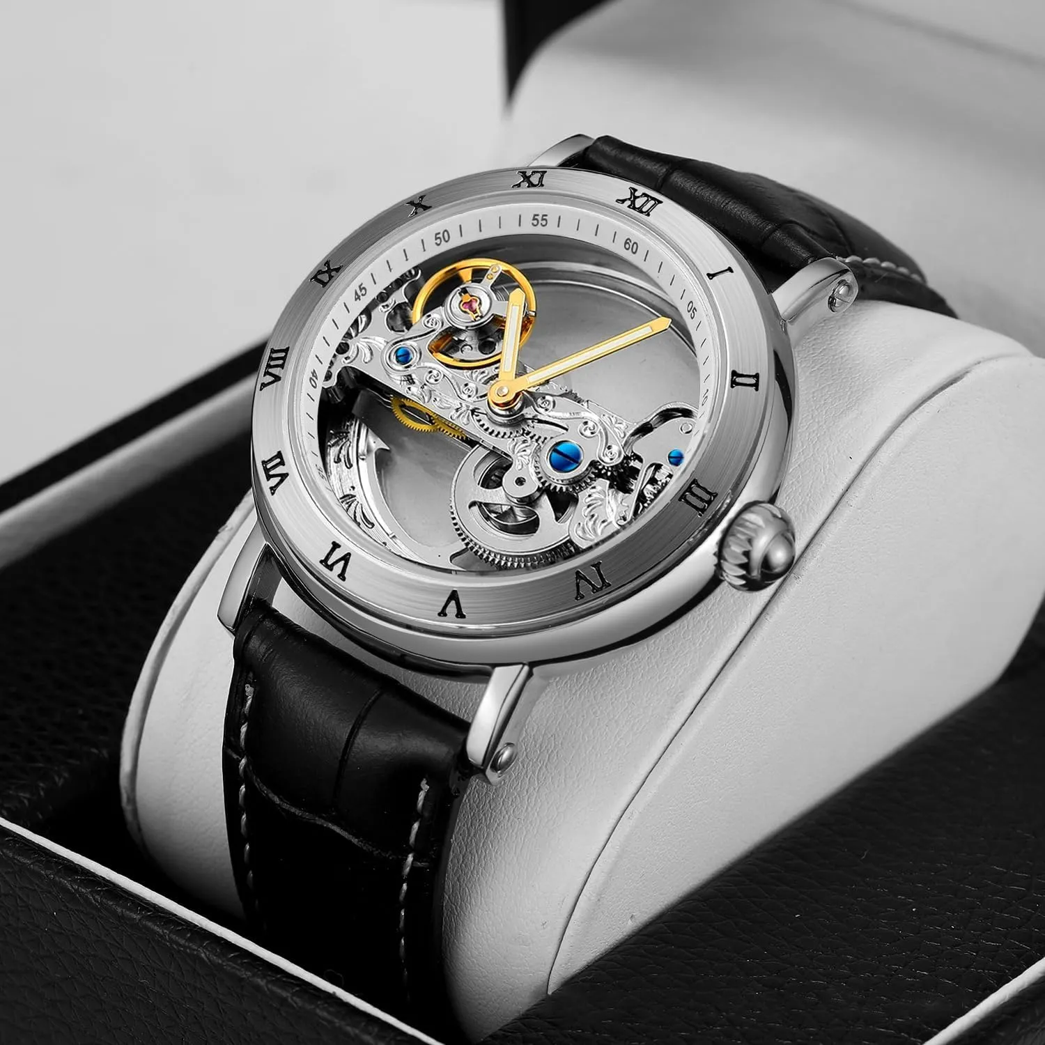 Transparent Dial Silver overgrow hippopotamus steamship Stainless Steel Mesh Band Skeleton Watch MASTOP Mens Hollow Automatic Watch Waterproof 