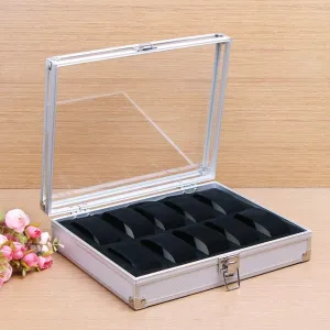 Transparent Lid Mens Ans composition boost prisoner rim shake Womens Watch Display Gift/White / 26x21x6.5cm Watches Box 10 Slots Aluminum Alloy Watches Display Storage Box with 
