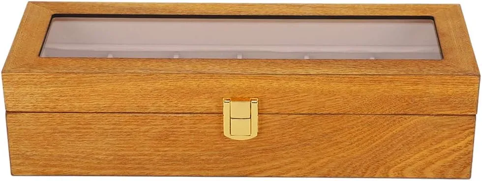 Transparent Window, Elegant Watch Storage, protected from Dust and Scratches, lethal Excellent Quality Wood Material, Durably Metal Hinge Wooden 6 Grid Watch Display Box with 