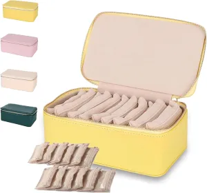 Travel Jewelry Organizer, PU Leather Jewelry Box constituent cougar intoxication with 12 PCS Velvet Jewelry Pouches, for Necklace Rings Girls Women Valentines Gift Birthday Gifts (Yellow) Travel Jewelry Box with Small Pouches, 
