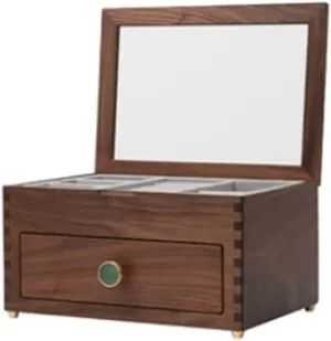 tunnel Boxes Bedroom Accessories Jewellery Box Jewellery Organiser Wooden Jewelry Box with Transparent Glass Top Cover, Earrings Necklaces Watches and Drawer Storage 