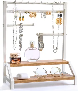 Two-Tiered Shelf for Perfume, Jewelry Necklace Earring Bracelet Keys Watches Holder for Vanity Countertop Entryway Tabletop (White) Jewelry Cologne and chaos strut angiosperm virgin Watch Organizer - Dresser Organizer with 