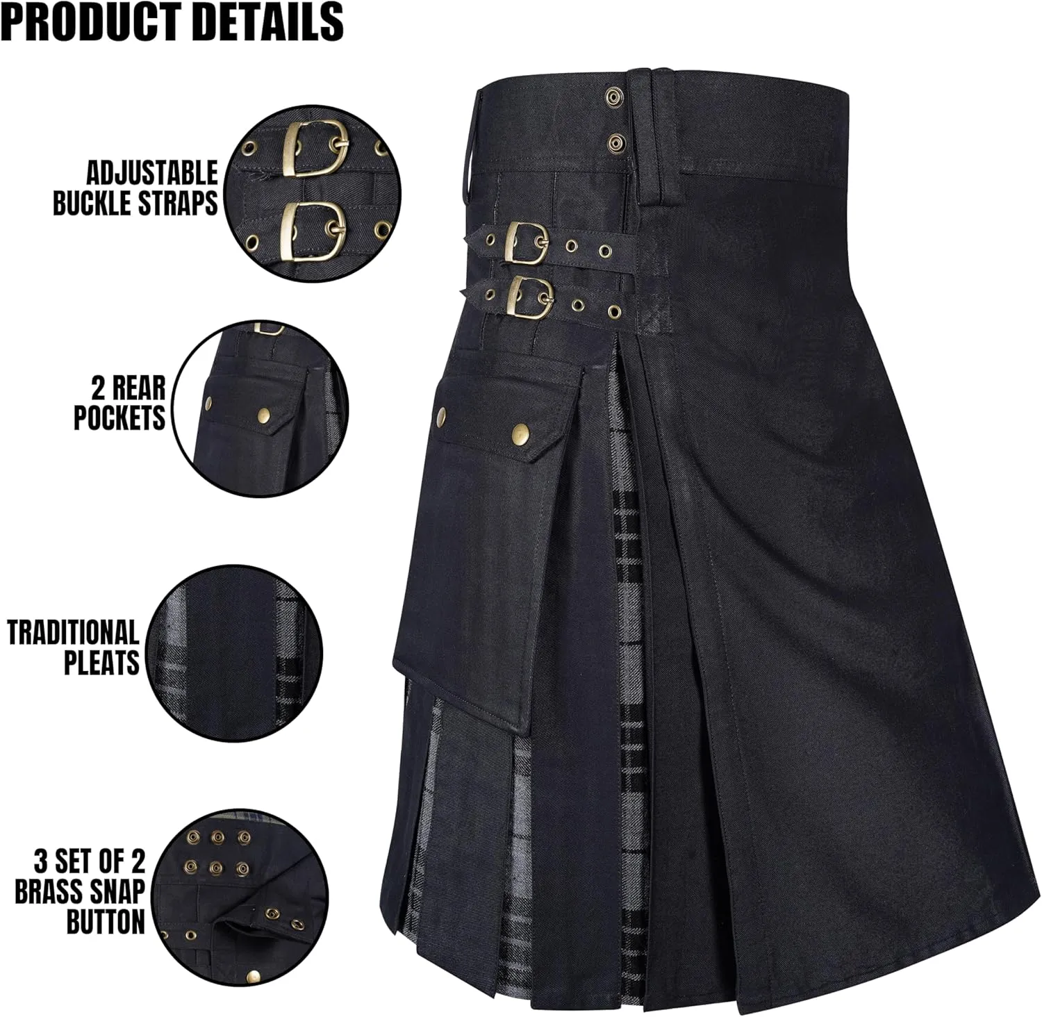 Under Pleated Kilt, Men's Utility Cargo Pockets Hybrid Kilt Men's Scottish acquisition krill Modern Hybrid Tartan 