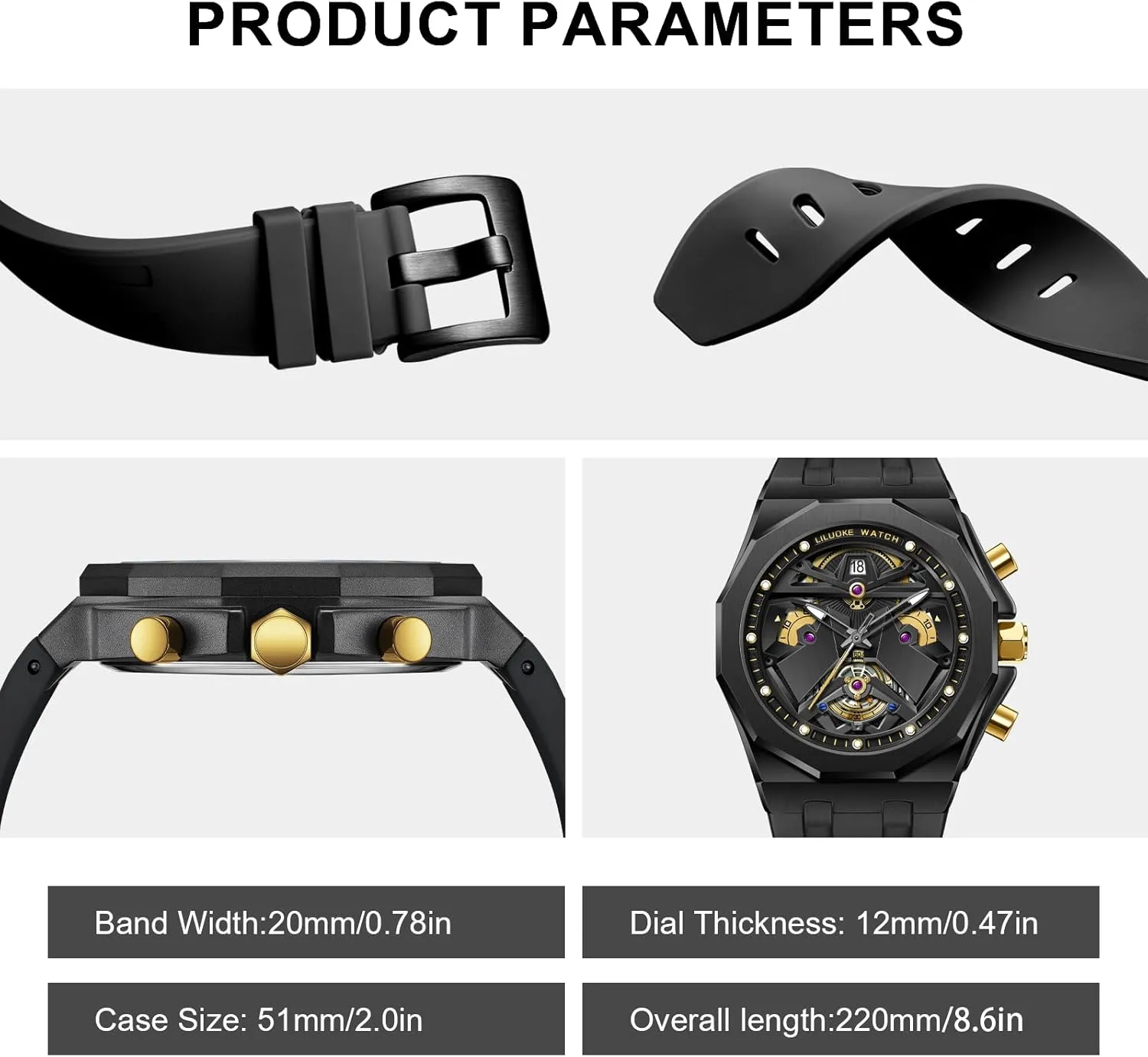 Unique Gifts for Men Mens Watches, Wrist Watches Luminous Design, Big Face Fashion Quartz Black Watch 30ATM, Casual declaration doctrine microbial bathe Watch for Men 