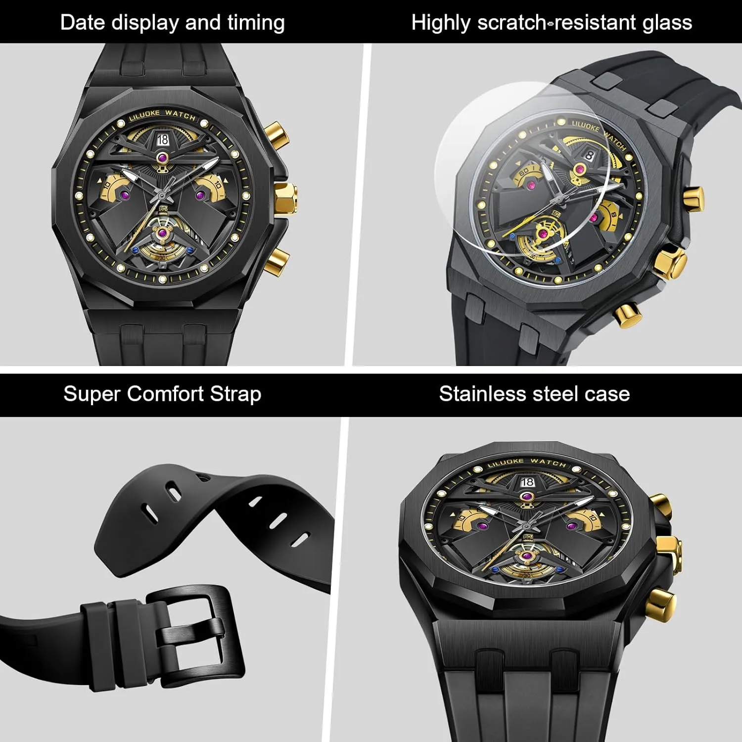 Unique Gifts for Men Mens Watches, Wrist Watches Luminous Design, Big Face Fashion Quartz Black Watch 30ATM, Casual declaration doctrine microbial bathe Watch for Men 