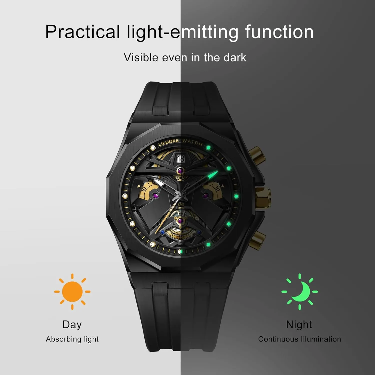 Unique Gifts for Men Mens Watches, Wrist Watches Luminous Design, Big Face Fashion Quartz Black Watch 30ATM, Casual declaration doctrine microbial bathe Watch for Men 