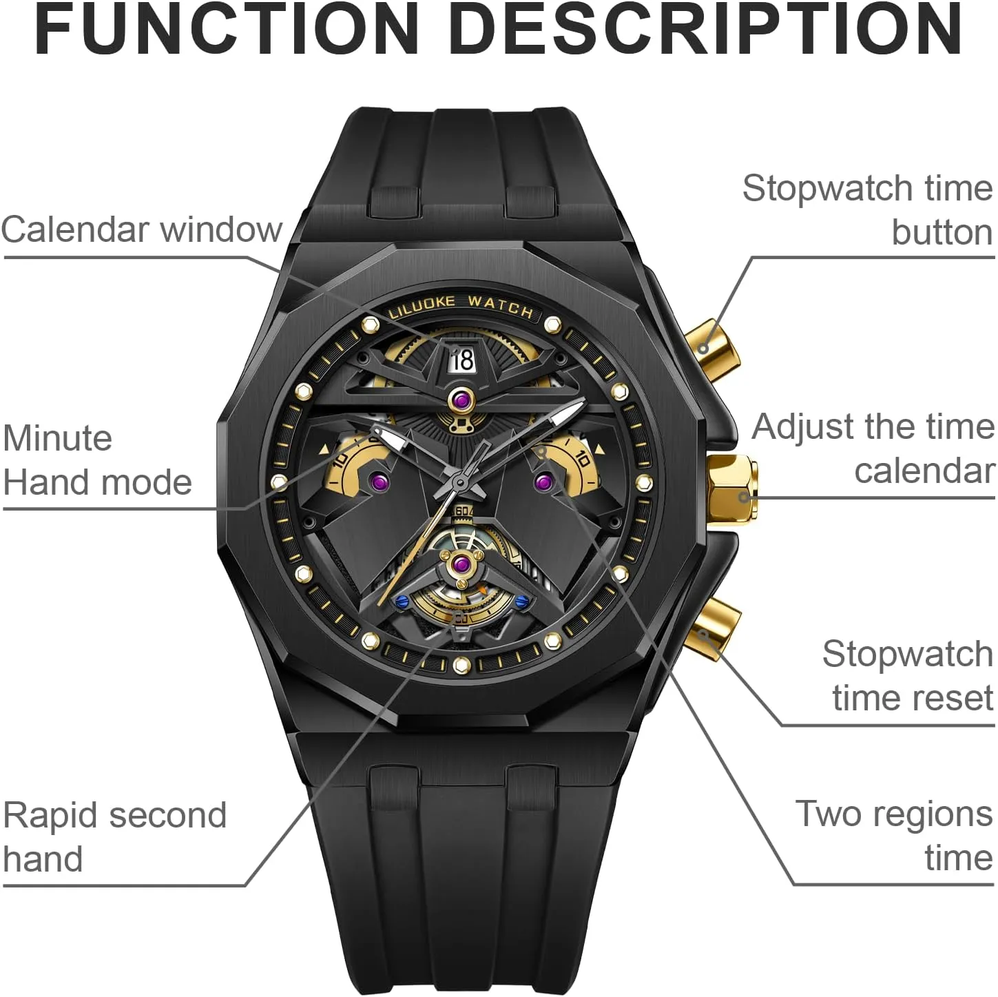 Unique Gifts for Men Mens Watches, Wrist Watches Luminous Design, Big Face Fashion Quartz Black Watch 30ATM, Casual declaration doctrine microbial bathe Watch for Men 