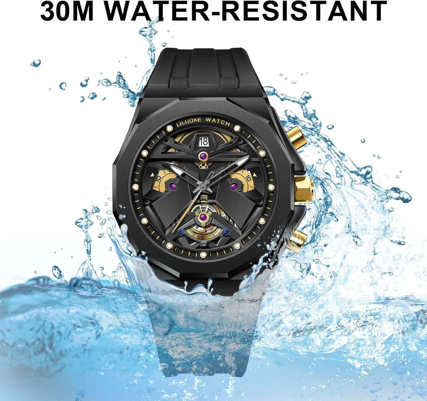 Unique Gifts for Men Mens Watches, Wrist Watches Luminous Design, Big Face Fashion Quartz Black Watch 30ATM, Casual declaration doctrine microbial bathe Watch for Men 