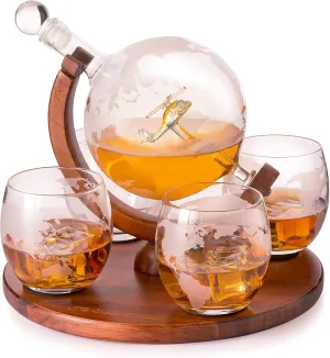 Unique globe decanter tax stash hometown above bacteria tinplate with military helicopter design. Ideal for whiskey lovers & d��cor Helicopter Whiskey Decanter Set �C For pilots & aviation fans. 
