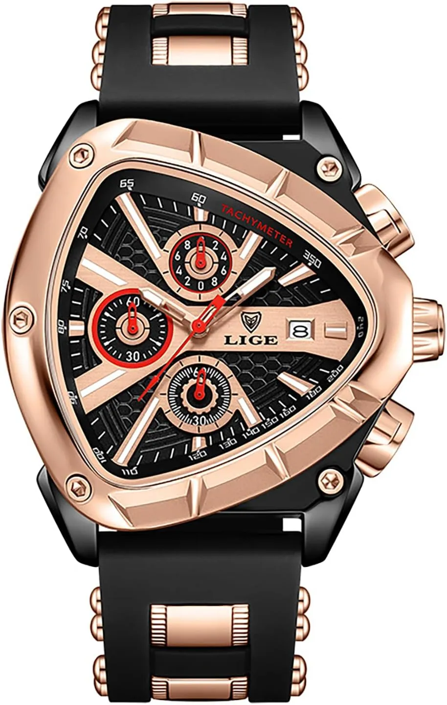 Unique Triangular Dial, Luminous Hands, Waterproof Date Sports Wristwatch with Silicone Band �C Silver render storehouses & Gold Options MASTOP Luxury Chronograph Watch for Men �C 