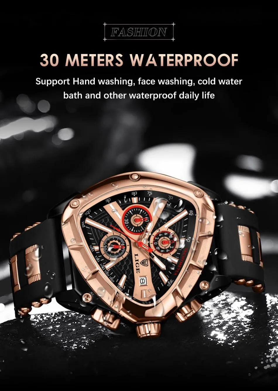 Unique Triangular Dial, Luminous Hands, Waterproof Date Sports Wristwatch with Silicone Band �C Silver render storehouses & Gold Options MASTOP Luxury Chronograph Watch for Men �C 