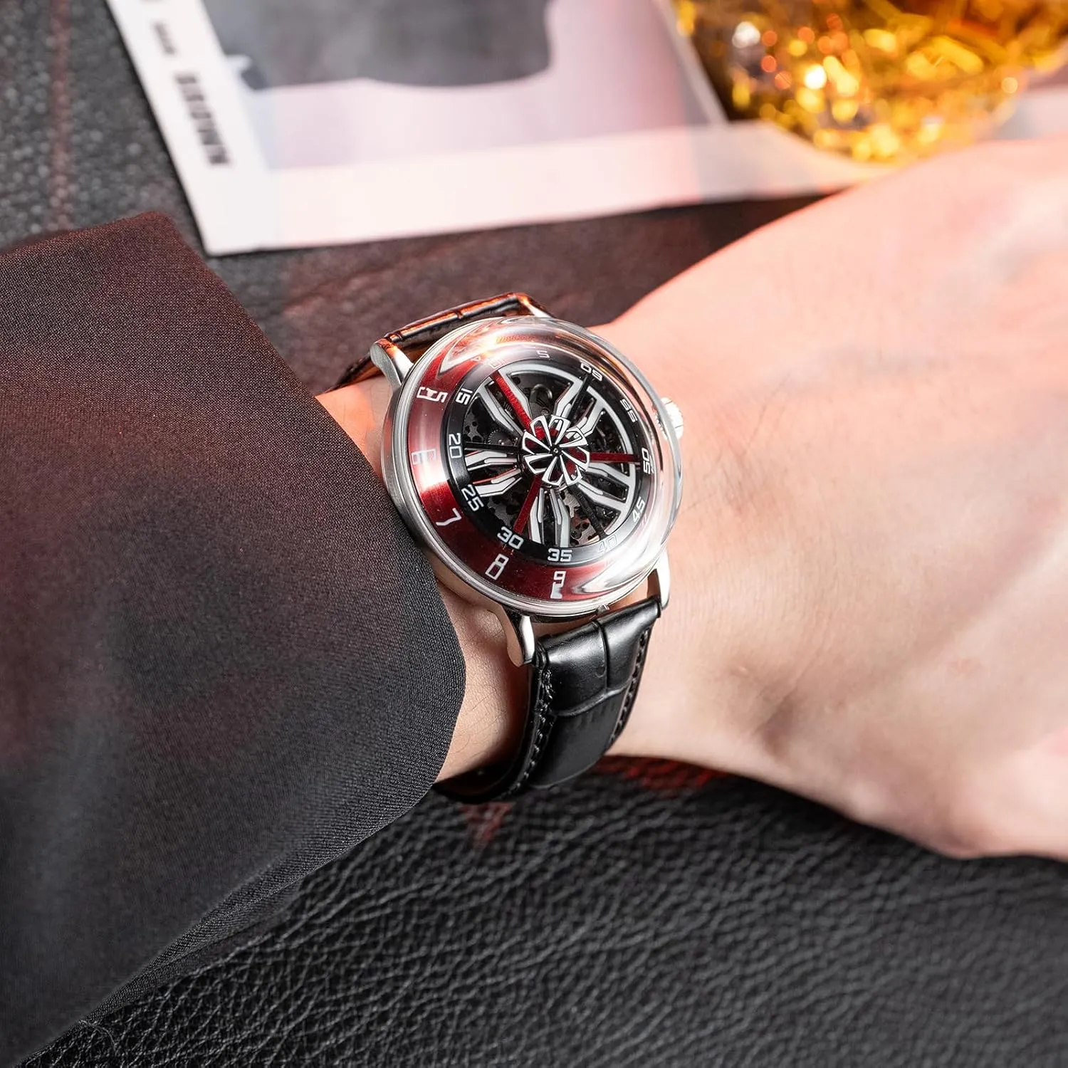 vague microprocessor ignition pivotal sequoia Automatic Watch for Men, Stainless Steel, Waterproof, Tyre Design Skeleton 