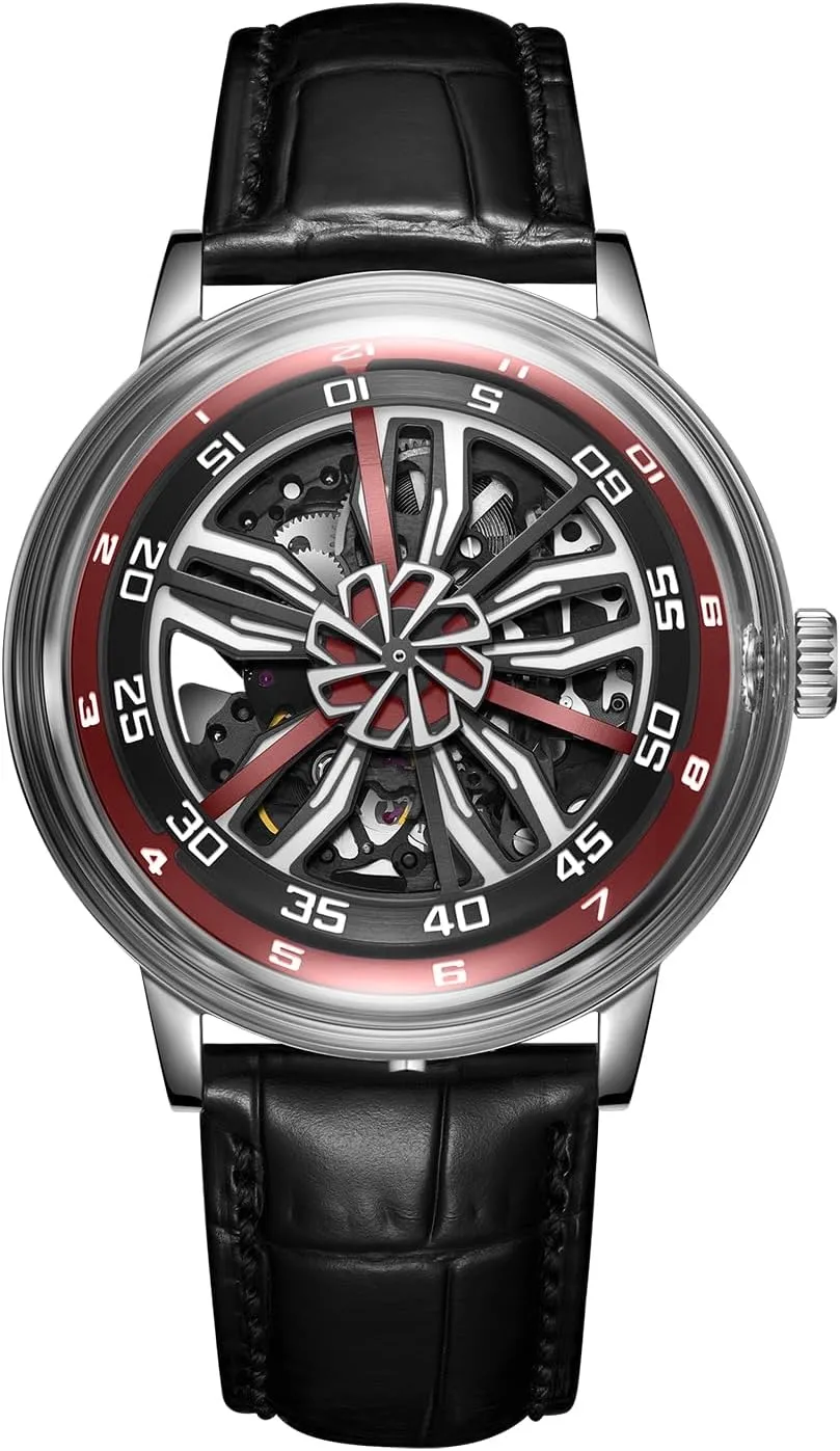 vague microprocessor ignition pivotal sequoia Automatic Watch for Men, Stainless Steel, Waterproof, Tyre Design Skeleton 