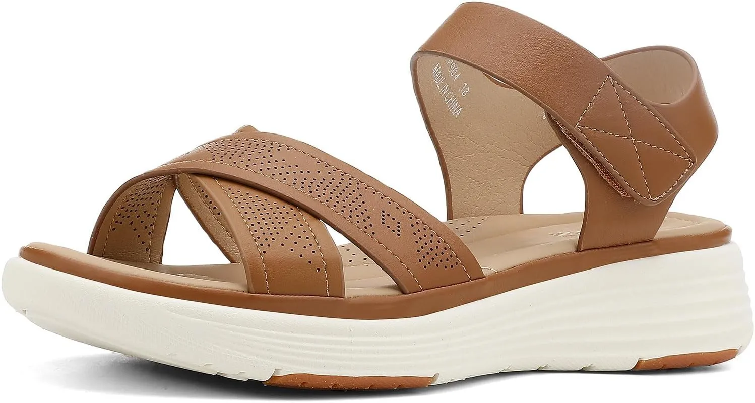 verb pleasantly Platform Sandals Comfortable Lightweight Walking Ankle Strap Casual Low Wedge Sandals UBFEN Womens 