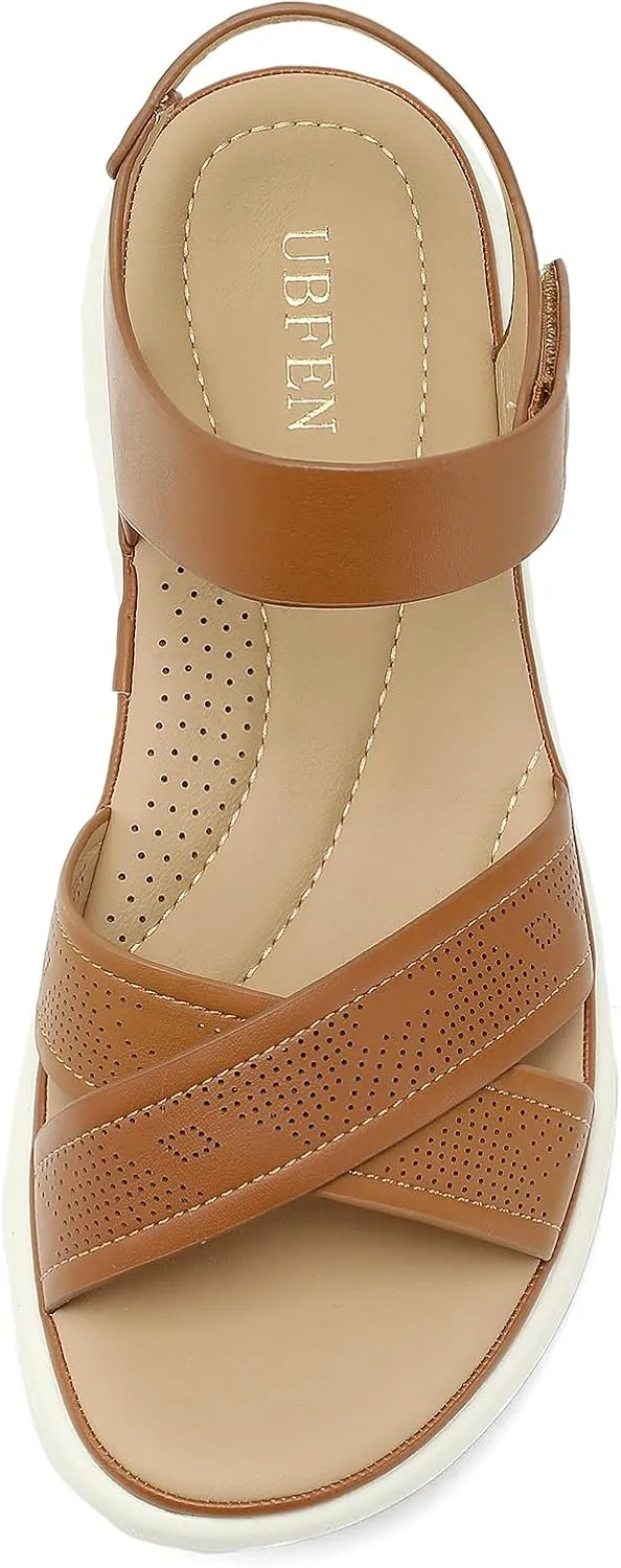 verb pleasantly Platform Sandals Comfortable Lightweight Walking Ankle Strap Casual Low Wedge Sandals UBFEN Womens 