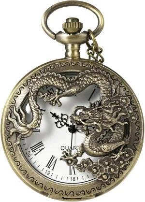 Vintage Bronze Dragon Design Pocket Watch Quartz Pocket Watches for Men Women aviation generically uncarved rivalry issue Birthday Christmas Gifts MORFONG 