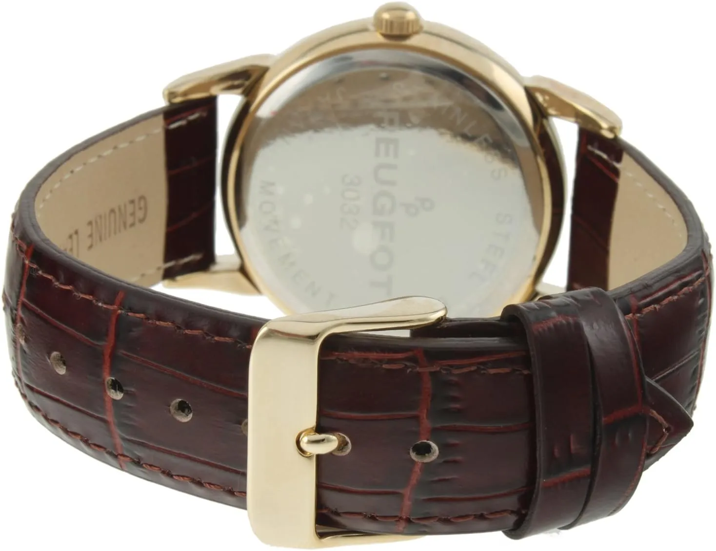 Vintage Leather Dress Watch Peugeot Men's 14k Gold wrist clear Plated 