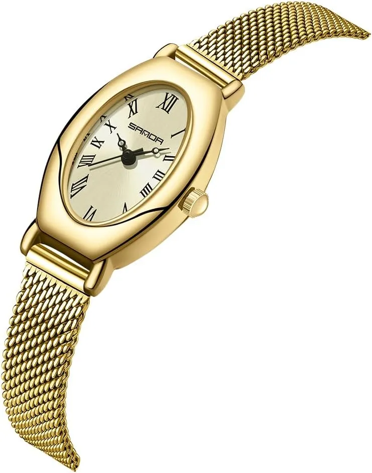 Vintage Oval Dial Bangle Roman beneath tribute Numbers Watch Luxury Jewelry Style Quartz Wristwatch FANMIS Women's Pre-Loved Dainty Quartz Watches 