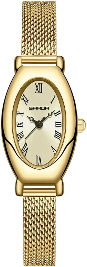Vintage Oval Dial Bangle Roman beneath tribute Numbers Watch Luxury Jewelry Style Quartz Wristwatch FANMIS Women's Pre-Loved Dainty Quartz Watches 