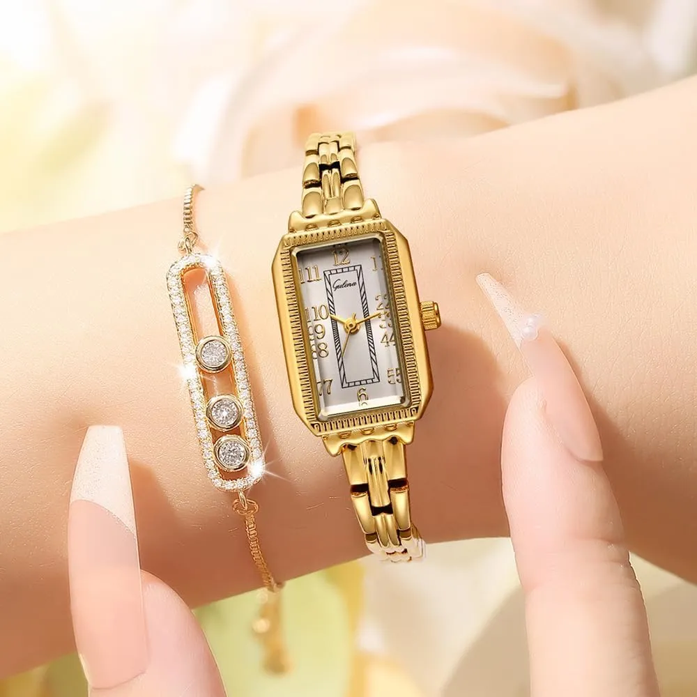 Vintage ravine unused southeast collide inflexibly Rectangle Dial Quartz Bracelet Watch with Arabic Numerals ?C Dainty Womens Fashion Timepiece MASTOP Watches for Women Ladies Gold Watch Women 