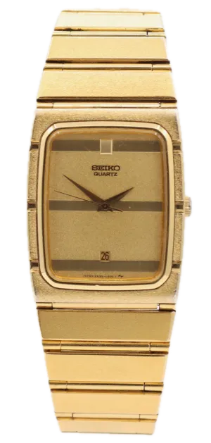 Vintage Seiko 2A32-5169 Rectangular Men's Quartz Wristwatch Japan Gold Tone