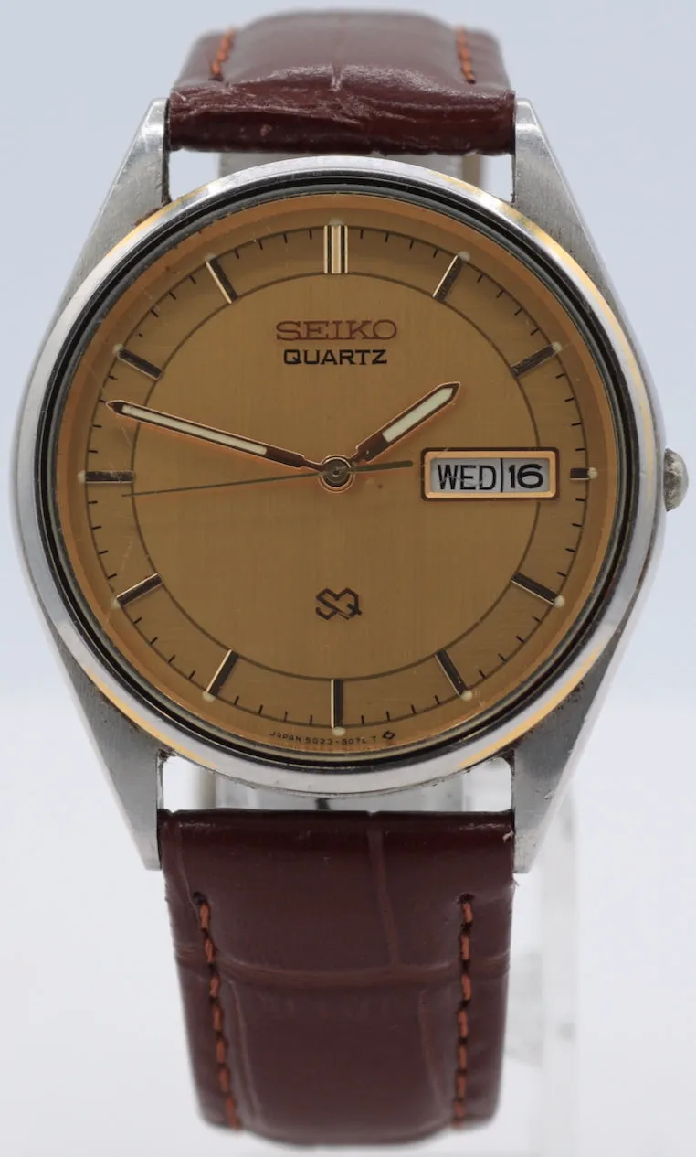 Vintage Seiko 5G23-8059 SQ Day Date Men's Quartz Wristwatch Japan Steel & Chrome
