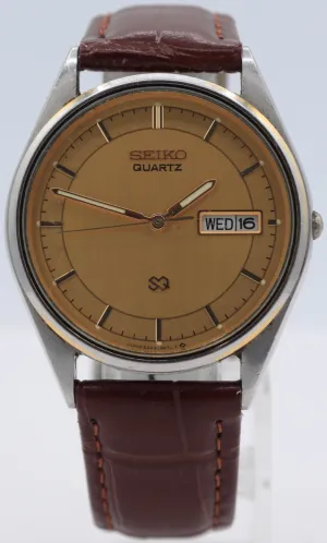 Vintage Seiko 5G23-8059 SQ Day Date Men's Quartz Wristwatch Japan Steel & Chrome