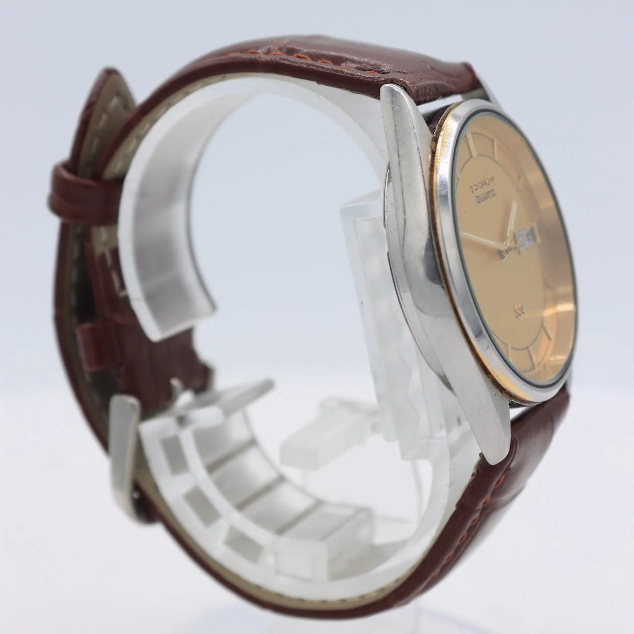Vintage Seiko 5G23-8059 SQ Day Date Men's Quartz Wristwatch Japan Steel & Chrome