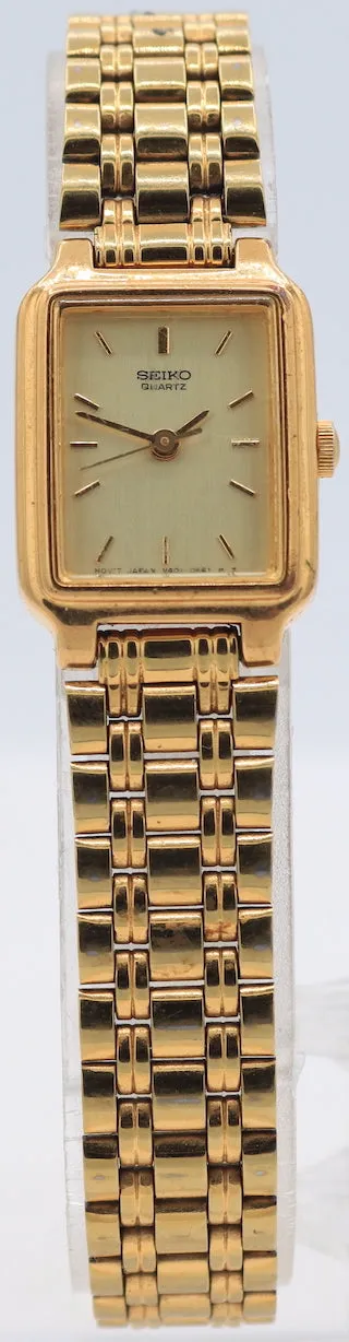 Vintage Seiko V401-5129 Rectangular Ladies Quartz Wristwatch Japan Gold Tone