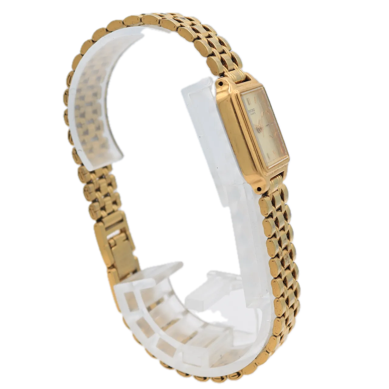 Vintage Seiko V401-5129 Rectangular Ladies Quartz Wristwatch Japan Gold Tone