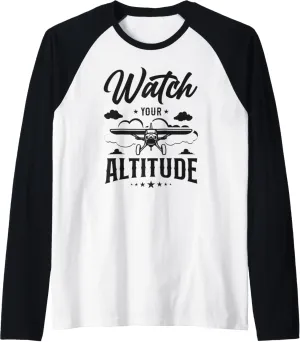 Vintage squat stubbornness fluidity Watch Your Altitude Raglan Baseball Tee Airplane Pilot Pun 