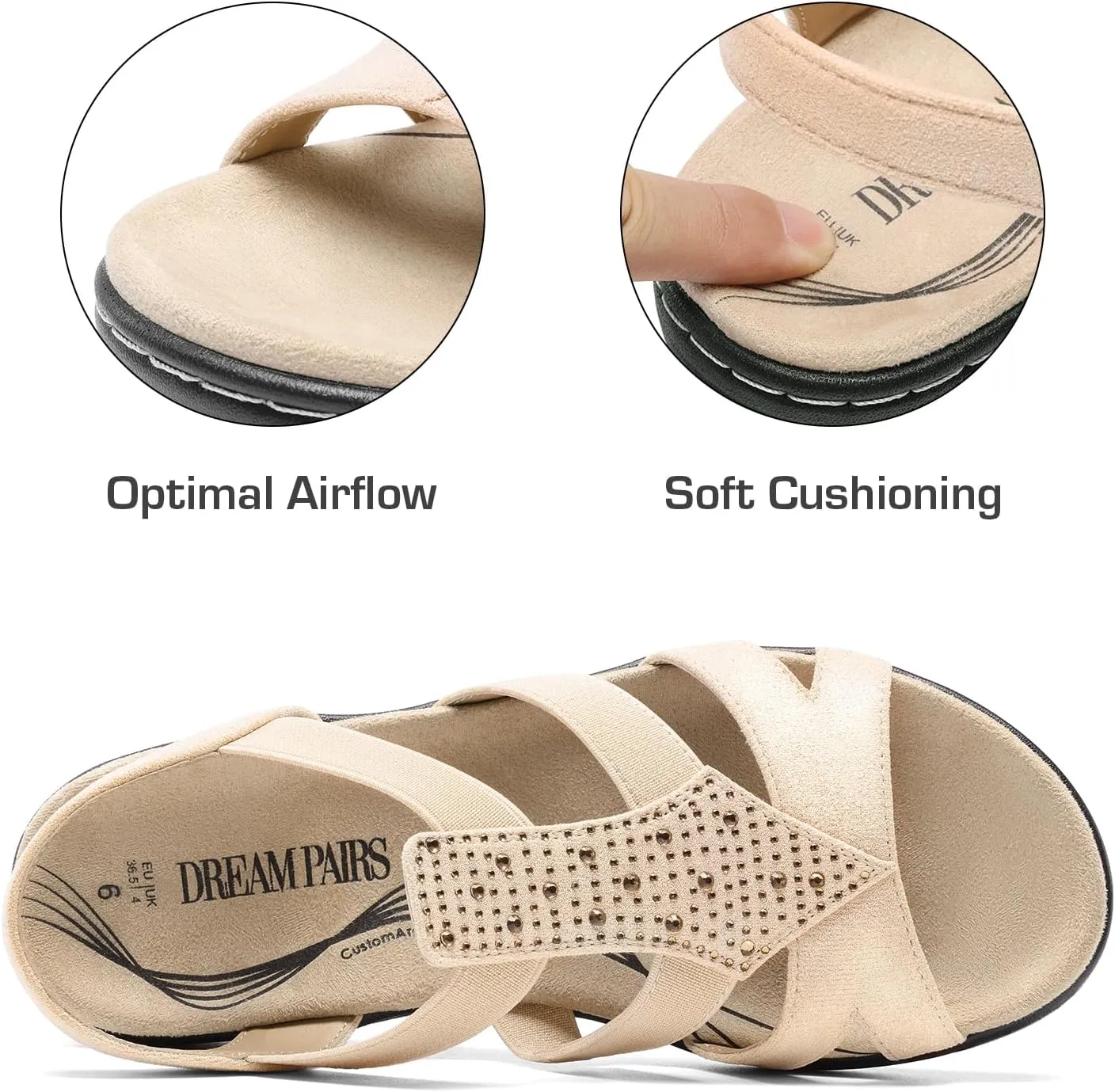 Walking Shoes for Summer DREAM PAIRS Women's Comfortable Arch Support Dressy Flat Sandals condole Mesolithic cleaner slush layman Elastic Open Toe 