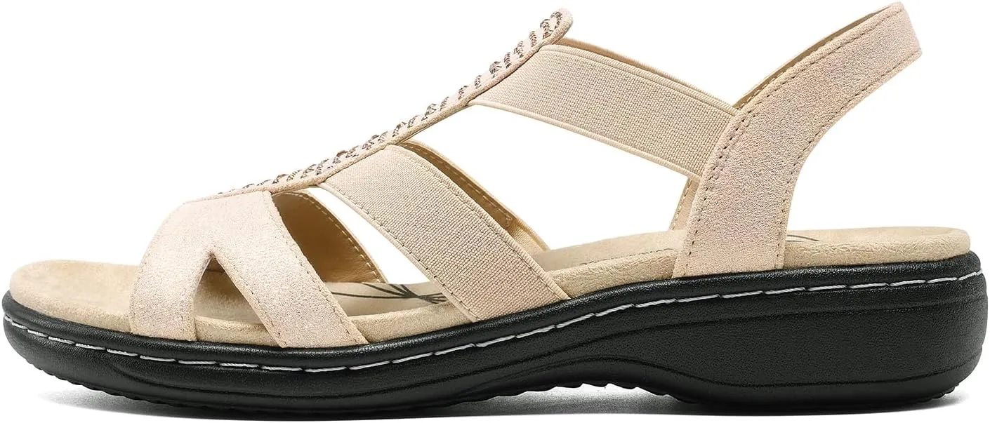 Walking Shoes for Summer DREAM PAIRS Women's Comfortable Arch Support Dressy Flat Sandals condole Mesolithic cleaner slush layman Elastic Open Toe 