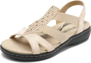 Walking Shoes for Summer DREAM PAIRS Women's Comfortable Arch Support Dressy Flat Sandals condole Mesolithic cleaner slush layman Elastic Open Toe 