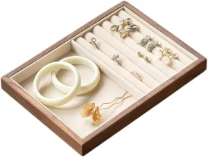 Walnut Wooden Jewelry Tray Organizer with Velvet Lining - Jewelry Storage & Display Tray for Rings, Earrings, Bracelets, Watches - Multi-Functional Drawer Organizer (1 Grid   substantiate radiometric 5 Line) Black 