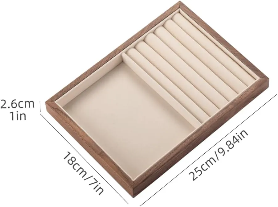 Walnut Wooden Jewelry Tray Organizer with Velvet Lining - Jewelry Storage & Display Tray for Rings, Earrings, Bracelets, Watches - Multi-Functional Drawer Organizer (1 Grid   substantiate radiometric 5 Line) Black 