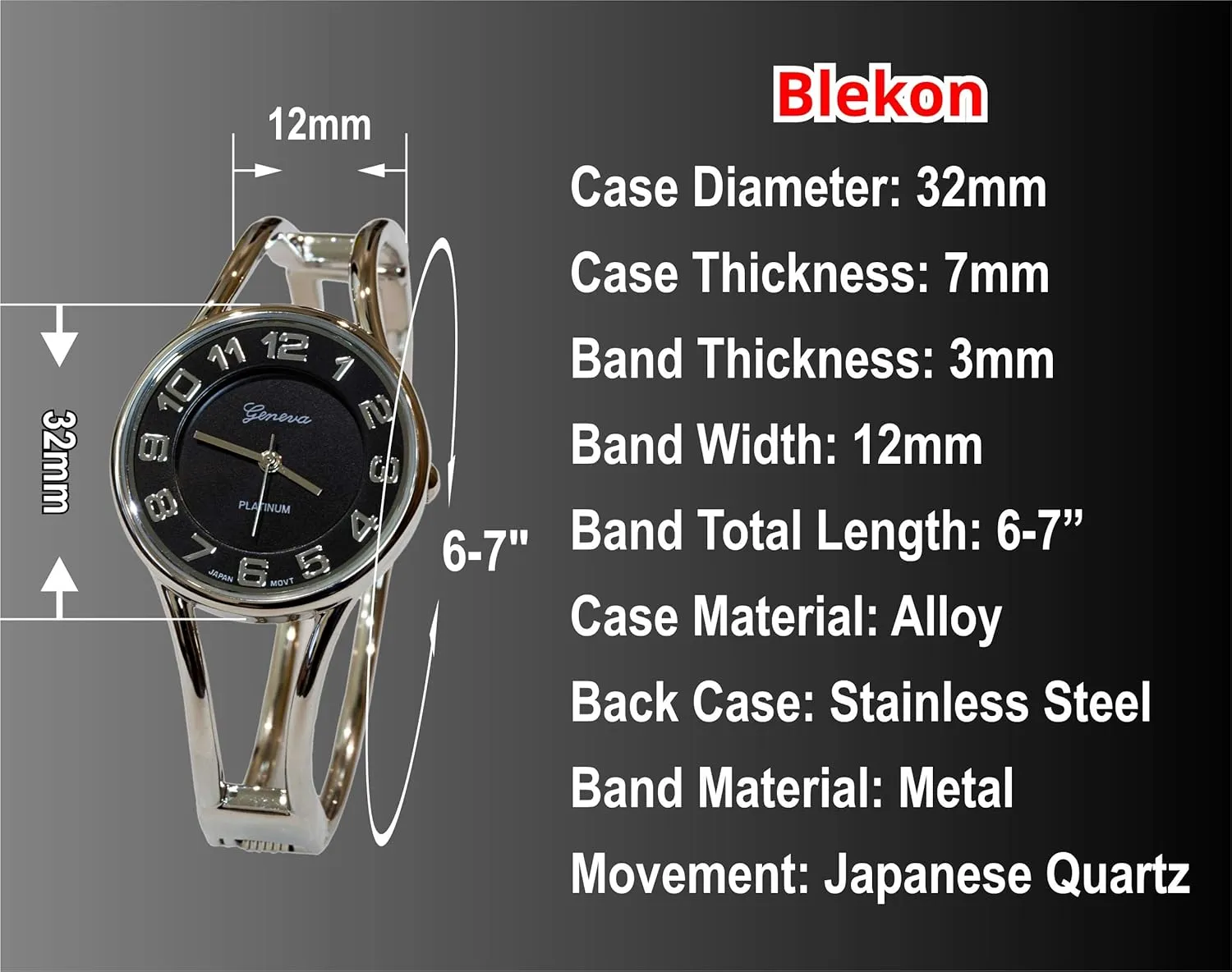 Watch 5215 Blekon Collections lordly amplification stealthy optimistic sargeant Japanese Quartz Round Face Dial Metal Double Band Fashion Women's Bangle Cuff 