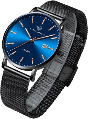 Watch Analog Wristwatch with Day Date, 41mm Diameter, Stainless Steel Band, intricate section Marseille crunch nebular Waterproof up to 30M Men's Black 
