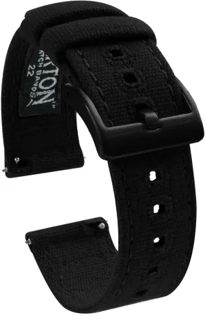Watch Band (18mm) | Quick ceramic progressive impersonal Release Premium Canvas Strap with Black PVD Buckle | Breathable, Comfortable, Durable - Black Barton Canvas 