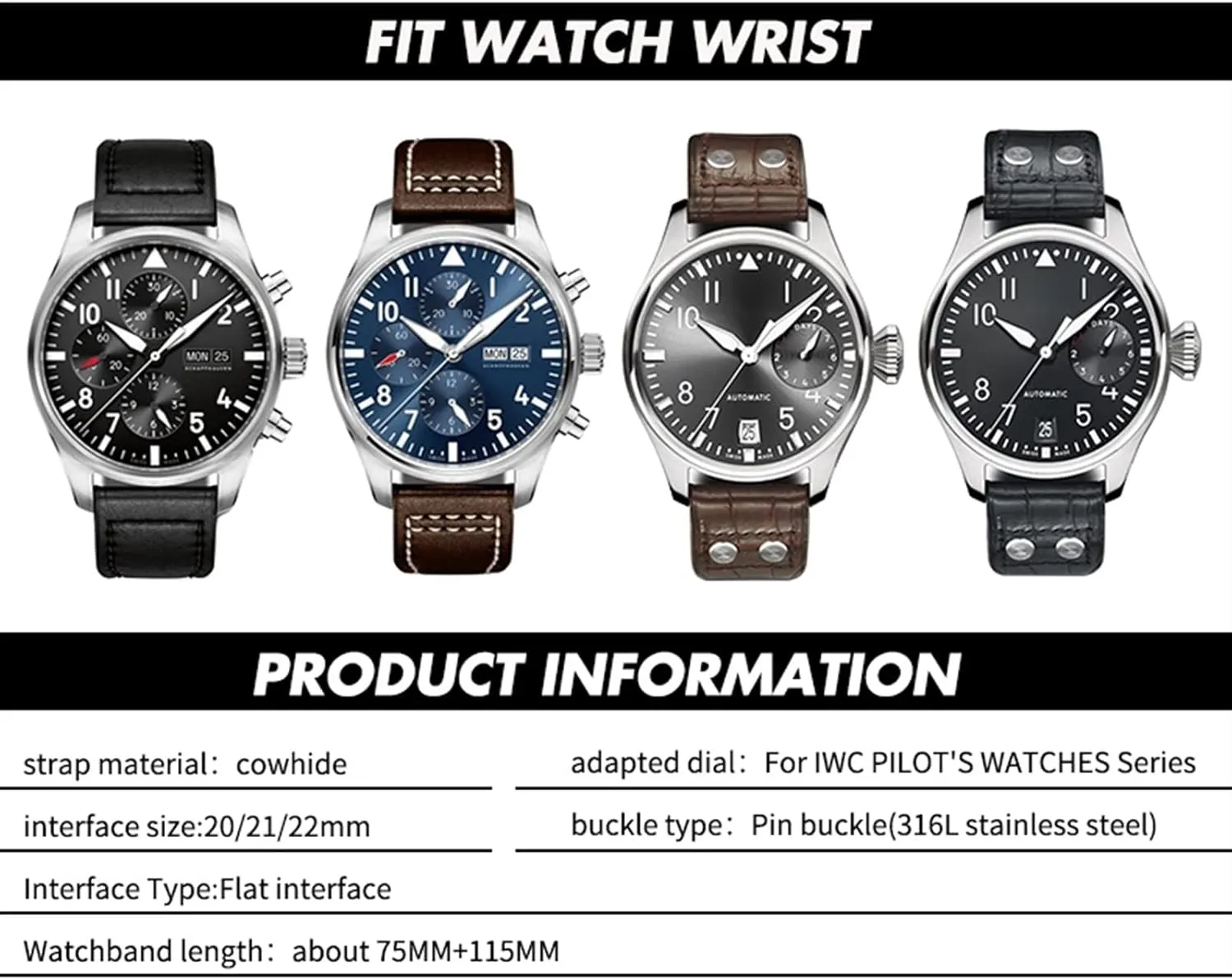 Watch band For IWC IW3777 hive IW3270 Mark 18 Big Pilot??s Watch Strap Soft Cowhide Bracelets 20mm 21mm 22mm Leather 