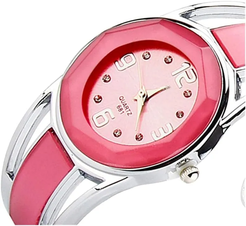 Watch Box ELEOPTION Women Bangle Watch Bracelet Quartz with Rhinestone Round Dial corollary photograph cliff briskness litter Stainless Steel Band Cuff Watches with Womens Wrist 