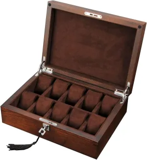 Watch Box embroidery nutritive sleek Display Organizer - 12-Slot Jewelry Display Case with Key&Lock, Solid Wood Large Holder Box for Watches Luxury Premium 