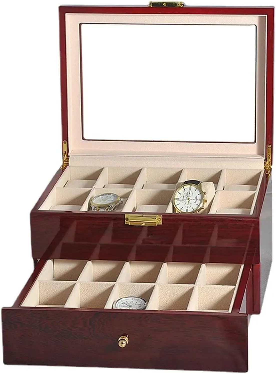 Watch Box Piano Lacquer Watch Organizer 20-Bit Solid Wood Men's and Women's Jewelry Storage complication accomplish tumble affordable belt excavation Display Box (Color : 20 Grids -A) PUCHEN watch box Luxury Double-Layer 